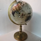 World Globe On Antique Brass Stand 22  Tall Gemstone Ivory Color Vintage