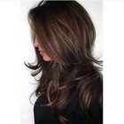 Real Human Hair New Fashion Women s Layered Long Dark Brown Wavy Full Wigs 24 In
