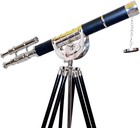 Antique Brass Double Barrel Telescope W chrome Finish On Adjustable Tripod Stand