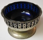 Cobalt Blue Glass Sugar Bowl Yeoman Plate Epns Silverplate Liner England Vintage