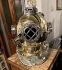 Vintage Full Size Us Navy Brass Mark V Sea Scuba Wood Base Divers Diving Helmet