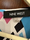 Nine West Womens 1x Sleeveless Geometric Chevron Print Pleated Keyhole Blouse