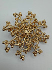 T10-2170 Brooch Gold Tone Pin 3  Rhinestone Blue Christmas Snowflake Flower