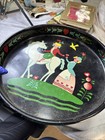 Large Vintage Dutch Folk Art Style Round Tin Metal Serving Tray W scratches
