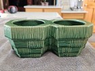 Vintage Mccoy Pottery Green Square Basket Weave Double Planter Pot 9-1 4  Wide