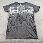 Vintage Helix Y2k Shirt Mens Medium Gray Hang Tag Skull Wings Grunge Goth Aop