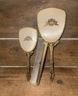 Vintage Hollywood Regency Cherub 24k Gold Plated 3 Piece Vanity Set By Globe
