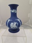 Wedgwood Cobalt Dipped Jasperware Vase 6  Bottle Neck With Onion Shaped Base 
