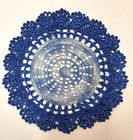 Set Of 2 Vintage 7 75in And 8in Blue   White Doilies Hand Crocheted Made In Usa
