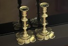 18th Century Pair Of English Petal Base Provincial Brass Candlesticks  1750-1760