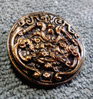 Vintage Antique Black Glass Button Gold Luster Fancy Scroll Design