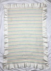 Vtg Chatham White Acrylic Pink Blue Yellow Lines Satin Trim Baby Blanket Soft