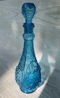 Vtg Mid Century Italian Aqua Blue Fruit Embossed Glass Genie Bottle W  Stopper