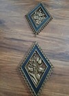 2 Vintage Mcm 1971  Syroco Burn Wood 17x10 Diamond Wall Placque Pair