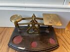 Antique English Brass Postal Scale Postage Memorabilia W  Wooden Base