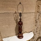 Antique Chinese Table Lamp Gilded Figure Stature Plaster Sculpture