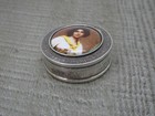 Vintage English H m Sterling Silver Round Lady Enamel Pill Box C2001