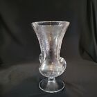 Vtg Etched Wheel Cut 10 5  Large Double Handled Clear Elegant Glass Urn Vase Htf
