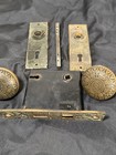 Antique 1880s Perkins Bronze Brass Knob Mortise Lock Set Eastlake Victorian