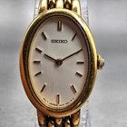 Seiko Watch Women 17mm White Dial Gold Tone Oval V400-1019 New Battery Vintage