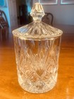 Vtg Crystal Biscuit Barrel W  Lid Diamond-faceted Cut Glass Decorative Storage