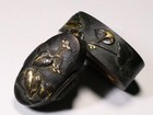Antique Shakudo Flower Inlaid Fuchigashira Japanese Fuchi Kashira Edo From Japan