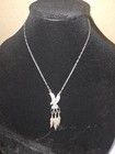 Vintage Native American Sterling Silver Triple Onyx Dangle Feather Pensant   Cha