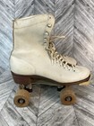 Vintage Chicago White Roller Skates Chicago Wooden Wheels Size 8 With Box