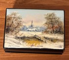 Russian Lacquer Hand Painted Paper Mache Signed Vintage Trinket Box Winter Scene
