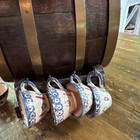 Vintage French Antique Oak Wine Liqour Cask With Stand And 9 Cups 
