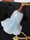 Antique Art Nouveau Brass Lamp With Vaseline Glass Bell Lampshade 