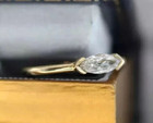Marquise Cut White Moissanite 14k Yellow Gold Finish Solitaire Wedding Band Ring