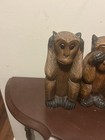 Mcm 3 Wise Monkey See Hear Speak No Evil Hand Carved Wooden Figures Vintage