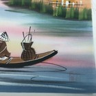 Chinese Original Watercolor Painting Silk Fabric Village River Fishing 12x8