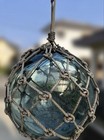 Vintage Large Glass Fishing Float Buoy Ball Net Green Object 7 8 Inch Japanese
