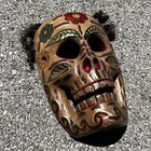 Vintage Day Of  The Dead Hand Carved Wooden Skull 