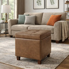 Square Tufted Storage Ottoman - Distressed Brown Faux Leather Small