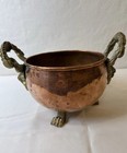 Vintage Hand Hammered Copper Pot    Handles   Lion Feet