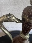 Vintage Middle Eastern Brass   Copper Dallah Ewer     Fish-handled Spout