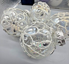 4 Hand Blown Clear Glass White   Silver Embellished Christmas Tree Ornaments