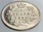 1894 Canada Small Five Cents Queen Victoria Circulated 5 Silver Coin Ngs029