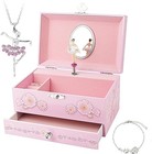 Kids Musical Jewelry Box For Girls With Drawer And Jewelry Set With Ballerina   