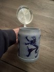 Vintage German Signed Ceramic Beer Stein Mug With Lid Handmade Blue  5l