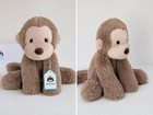 Jellycat Smudge Monkey Medium Authentic Nwt Dust Bag Plush Soft Stuffed Toy 10in