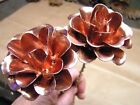 Two Large Metal  Copper Rose Flowers W Stainess And Copper Wrapped Wire Stems