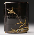 Japanese Lacquer Inro Gold Maki-e Bird Design W  Carved Netsuke Antique Japan