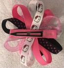 Girls Hair Bow 3 1 2  Wide Flower Hello Kitty Pink black white Alligator Clip