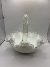 Vintage Fenton Silver Crest Spanish Lace White Milk Glass Basket Crystal Handle