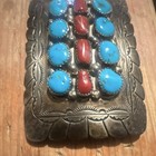 Rp Sterling Silver Turquoise   Coral Cluster Belt Buckle W  Red Stone Inlay