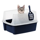   High Sided Open Top Cat Litter Box With Scoop  Navy